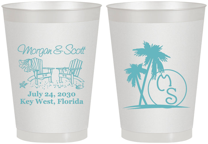 Personalized Wedding 8 oz Frosted Cups - Beach | 423