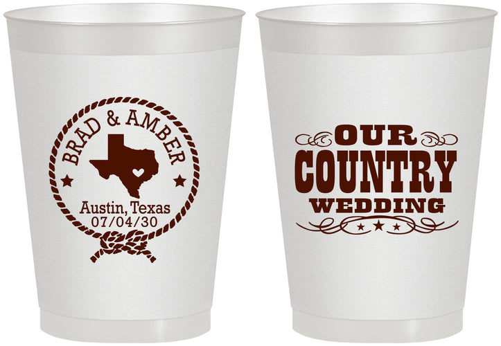 Personalized Wedding 8 oz Frosted Cups - Country Texas | 424