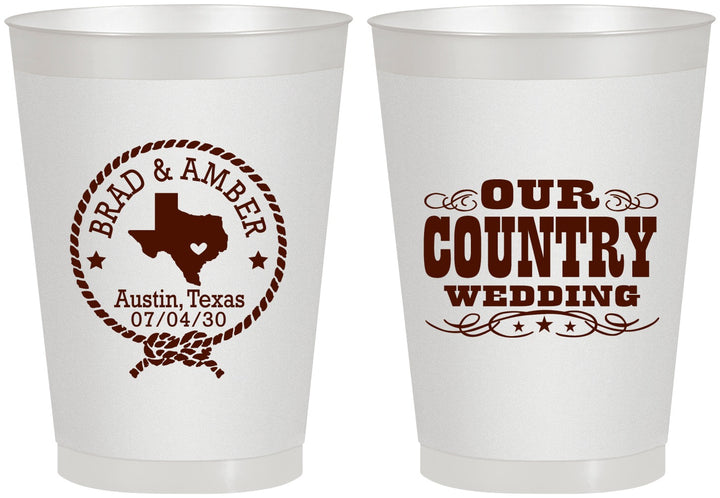 Personalized Wedding 8 oz Frosted Cups - Country Texas | 424
