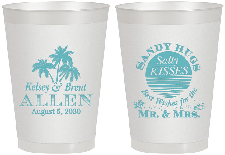Personalized Wedding 8 oz Frosted Cups - Sandy Hugs Salty Kisses | 425