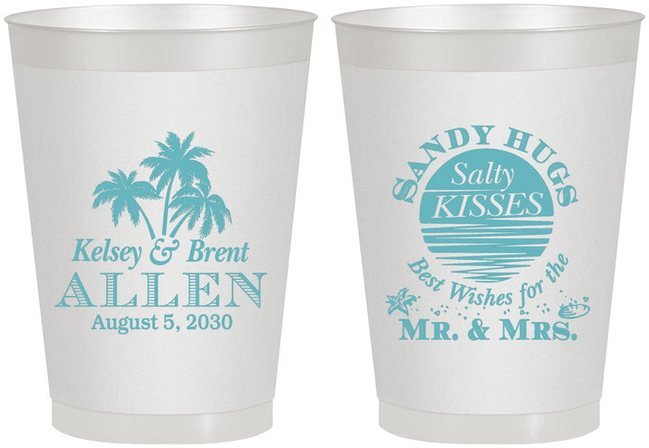 Personalized Wedding 8 oz Frosted Cups - Sandy Hugs Salty Kisses | 425