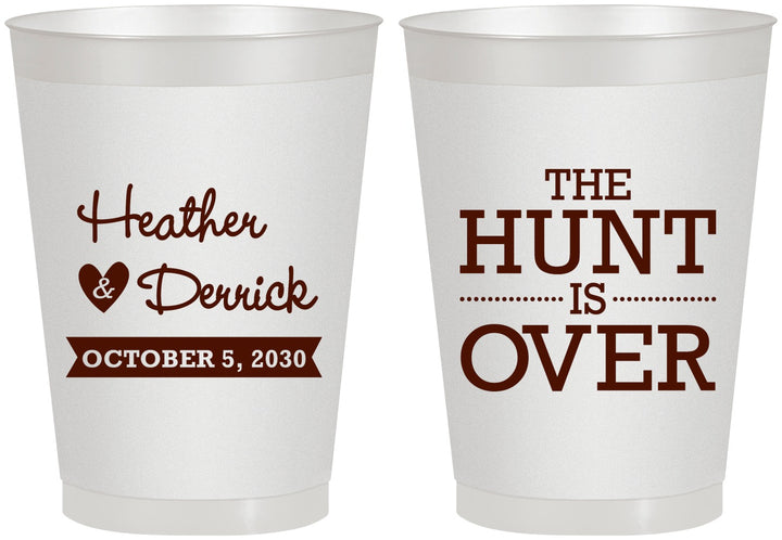 Personalized Wedding 8 oz Frosted Cups - The Hunt Is Over | 427