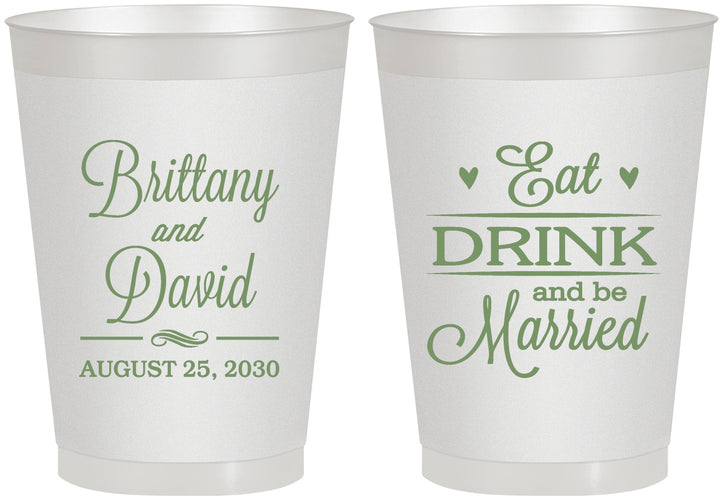 Personalized Wedding 8 oz Frosted Cups - Eat Drink Be Married | 430