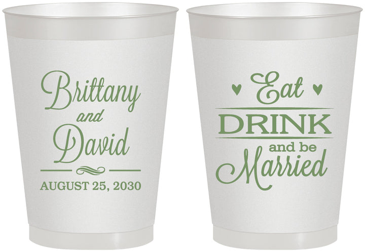Personalized Wedding 8 oz Frosted Cups - Eat Drink Be Married | 430