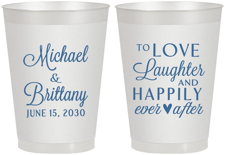 Personalized Wedding 8 oz Frosted Cups - Love Laughter Happily | 432