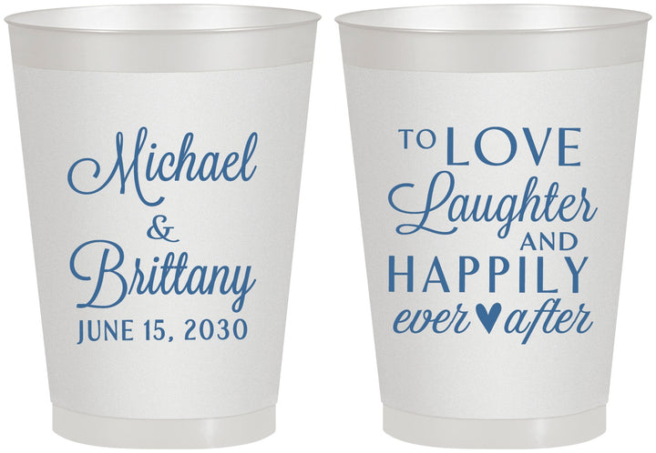 Personalized Wedding 8 oz Frosted Cups - Love Laughter Happily | 432