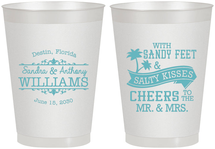 Personalized Wedding 8 oz Frosted Cups - Sandy Feet Salty Kisses | 434
