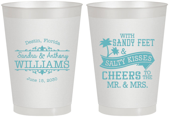 Personalized Wedding 8 oz Frosted Cups - Sandy Feet Salty Kisses | 434