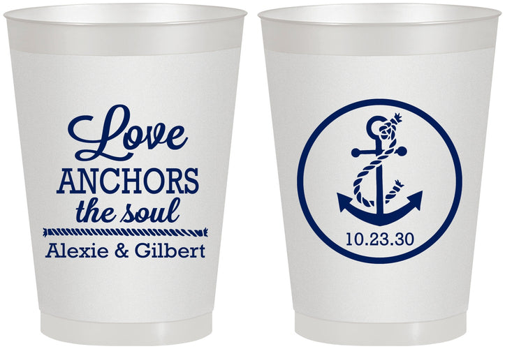 Personalized Wedding 8 oz Frosted Cups - Love Anchors The Soul | 440
