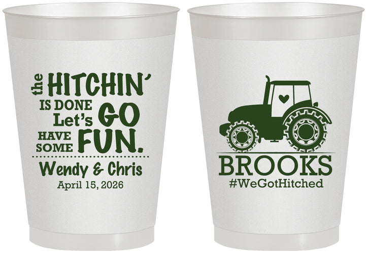 Personalized Wedding 8 oz Frosted Cups - Tractor Hitchin | 448