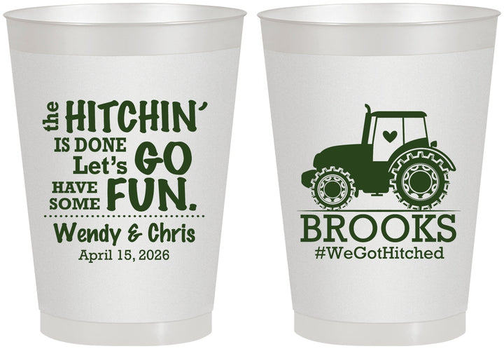 Personalized Wedding 8 oz Frosted Cups - Tractor Hitchin | 448