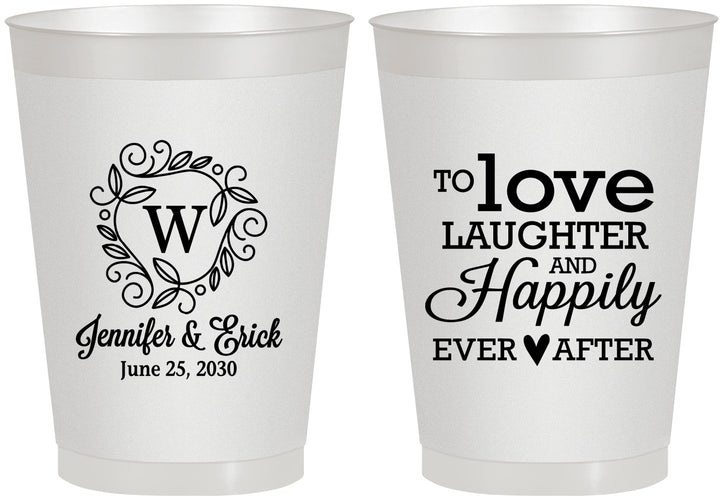 Personalized Wedding 8 oz Frosted Cups - Love Laughter Happily | 461