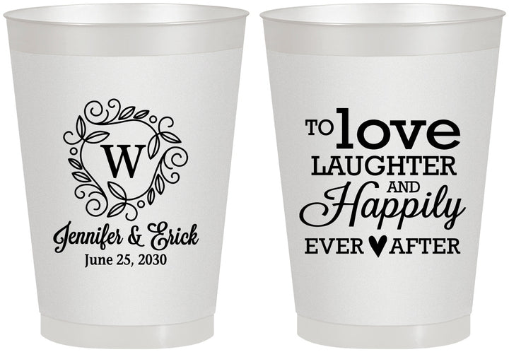 Personalized Wedding 8 oz Frosted Cups - Love Laughter Happily | 461