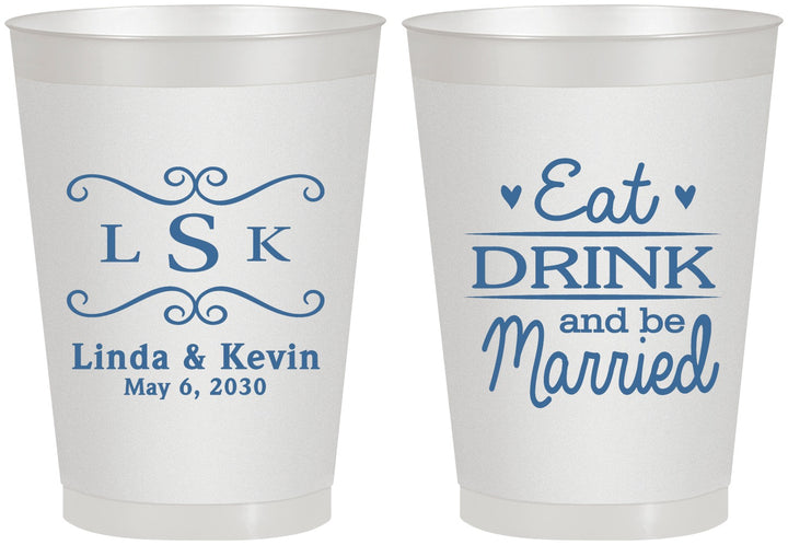 Personalized Wedding 8 oz Frosted Cups - Eat Drink Be Married | 463