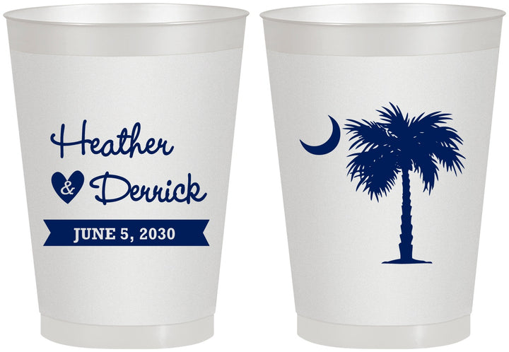 Personalized Wedding 8 oz Frosted Cups - Palmetto Tree | 477