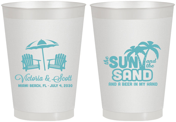 Personalized Wedding 8 oz Frosted Cups - Sun Sand Drink In My Hand | 479