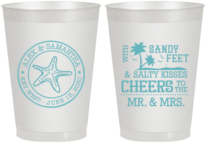 Personalized Wedding 8 oz Frosted Cups - Sandy Feet Salty Kisses | 488