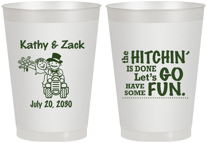 Personalized Wedding 8 oz Frosted Cups - Tractor Hitchin | 489