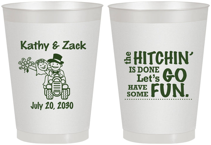 Personalized Wedding 8 oz Frosted Cups - Tractor Hitchin | 489
