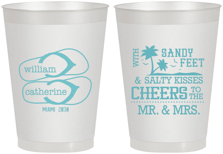 Personalized Wedding 8 oz Frosted Cups - Sandy Feet Salty Kisses | 490