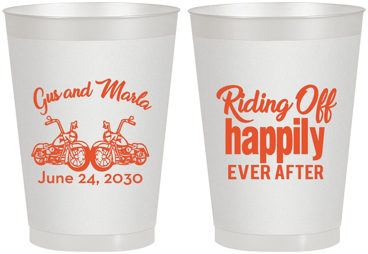 Personalized Wedding 8 oz Frosted Cups - Motorcycle | 493