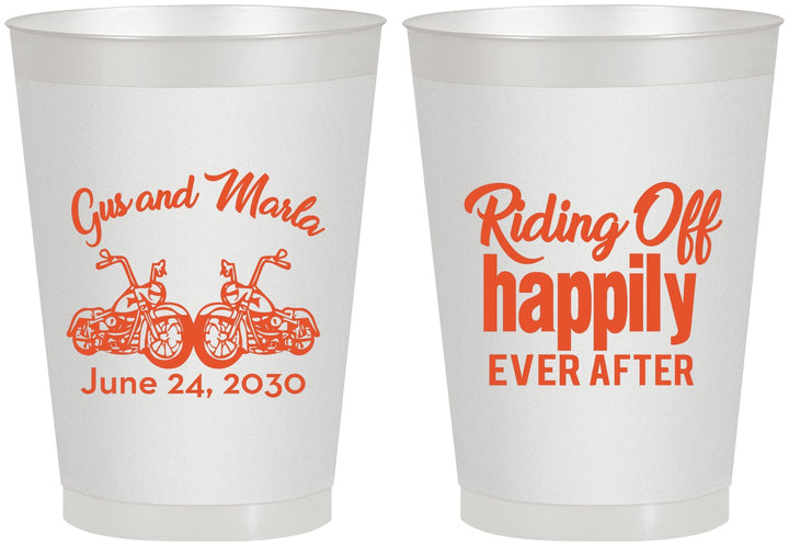 Personalized Wedding 8 oz Frosted Cups - Motorcycle | 493