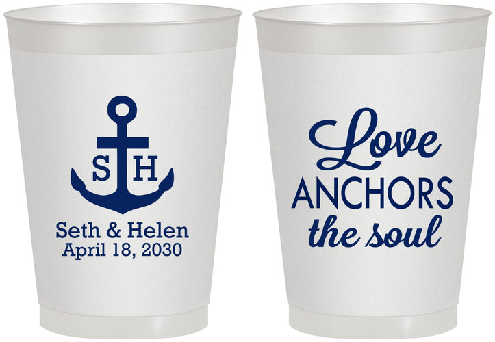 Personalized Wedding 8 oz Frosted Cups - Love Anchors The Soul | 494