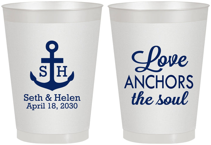 Personalized Wedding 8 oz Frosted Cups - Love Anchors The Soul | 494