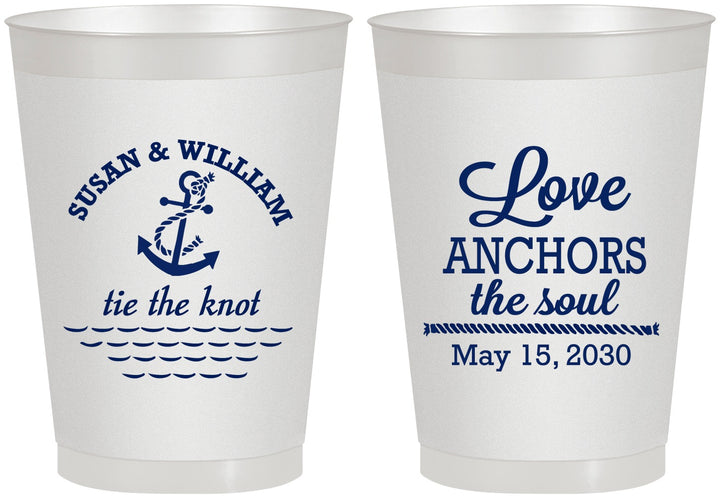 Personalized Wedding 8 oz Frosted Cups - Love Anchors The Soul | 498