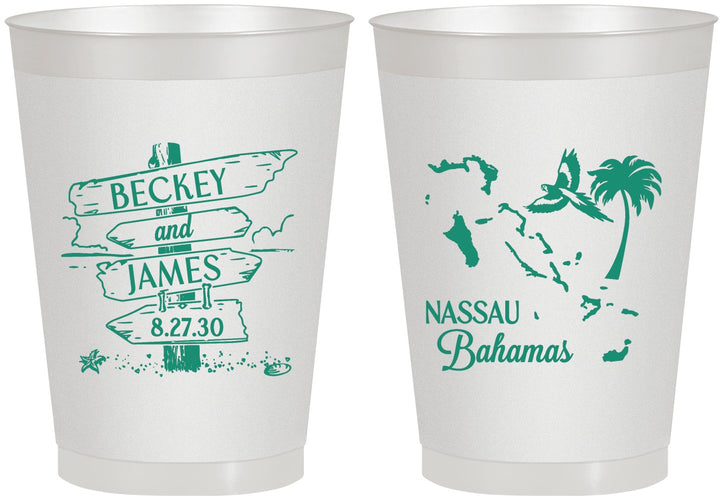 Personalized Wedding 8 oz Frosted Cups - Bahamas | 507