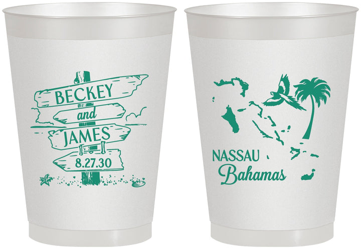 Personalized Wedding 8 oz Frosted Cups - Bahamas | 507