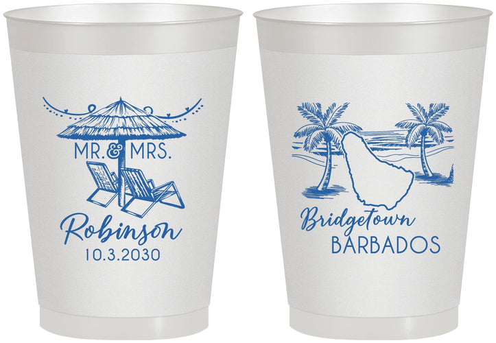 Personalized Wedding 8 oz Frosted Cups - Barbados | 509