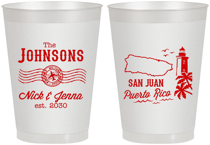 Personalized Wedding 8 oz Frosted Cups - Puerto Rico | 539