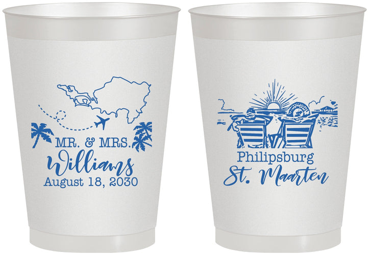 Personalized Wedding 8 oz Frosted Cups - St Maarten | 543