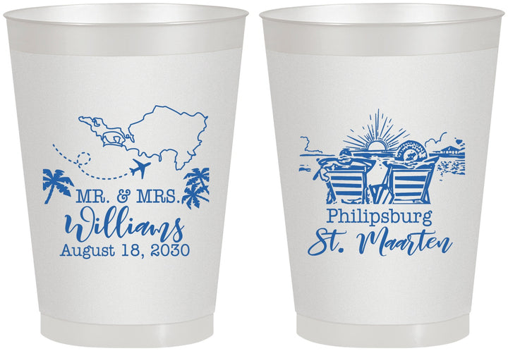 Personalized Wedding 8 oz Frosted Cups - St Maarten | 543