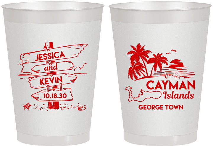 Personalized Wedding 8 oz Frosted Cups - Cayman Island | 545