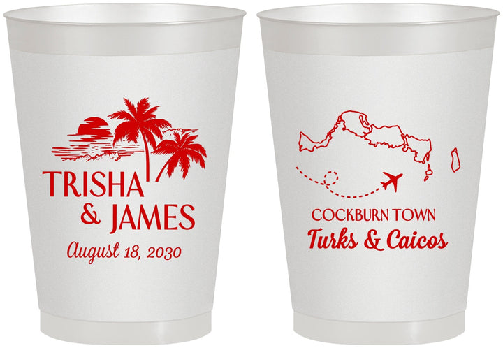 Personalized Wedding 8 oz Frosted Cups - Turks And Caicos | 547