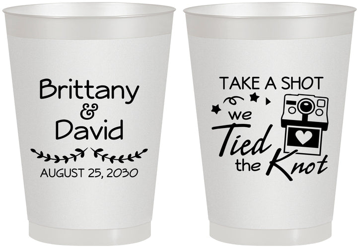 Personalized Wedding 8 oz Frosted Cups - Take A Shot We Tied The Knot | 553