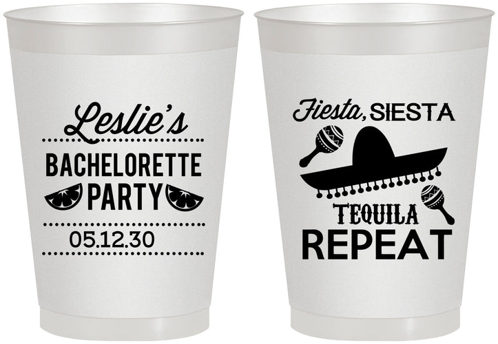 Personalized Bachelorette 8 oz Frosted Cups - Fiesta Siesta Tequila Repeat | 60003