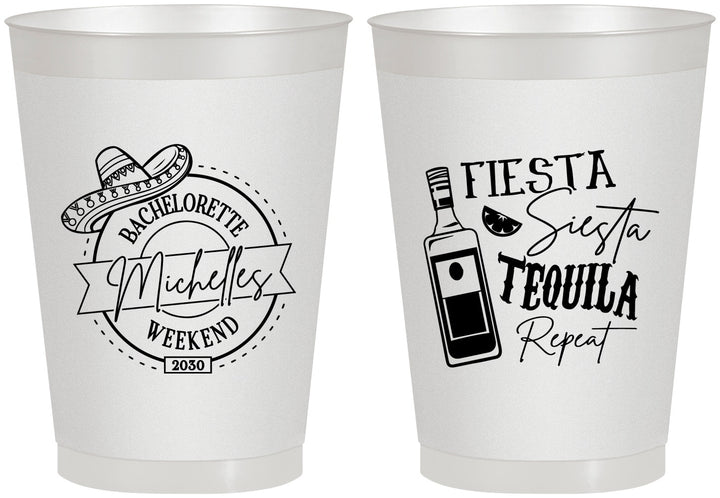 Personalized Bachelorette 8 oz Frosted Cups - Fiesta Siesta Tequila Repeat | 60004