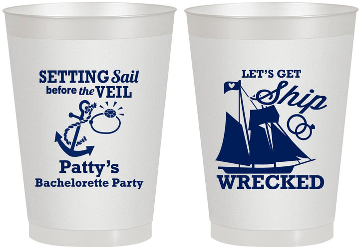 Personalized Bachelorette 8 oz Frosted Cups - Lets Get Ship Wrecked | 60011