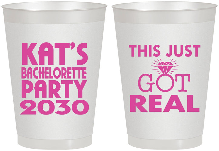 Personalized Bachelorette 8 oz Frosted Cups - This Just Got Real | 60013