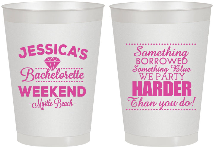 Personalized Bachelorette 8 oz Frosted Cups - Something Borrowed | 60028