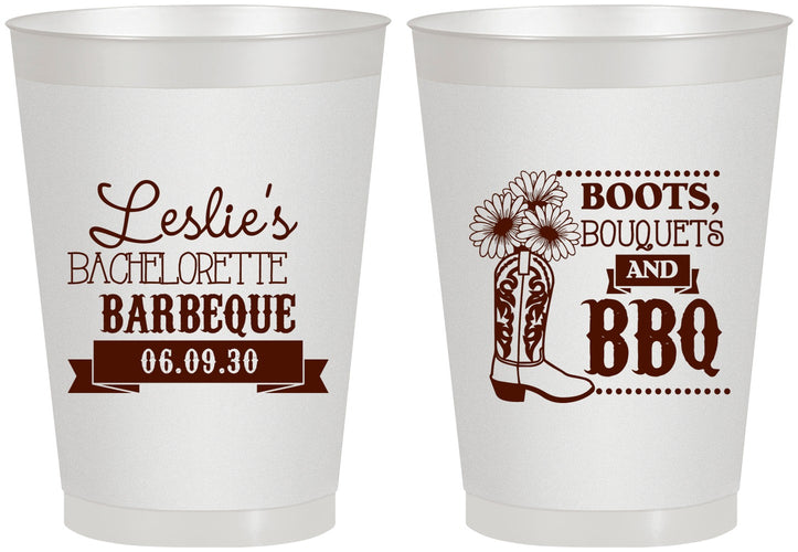 Personalized Bachelorette 8 oz Frosted Cups - Boots Bouquets Bbq | 60035