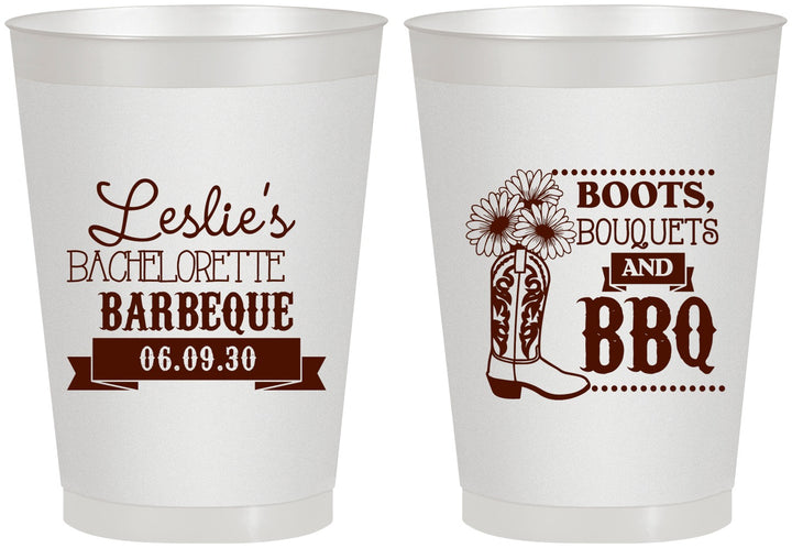 Personalized Bachelorette 8 oz Frosted Cups - Boots Bouquets Bbq | 60035