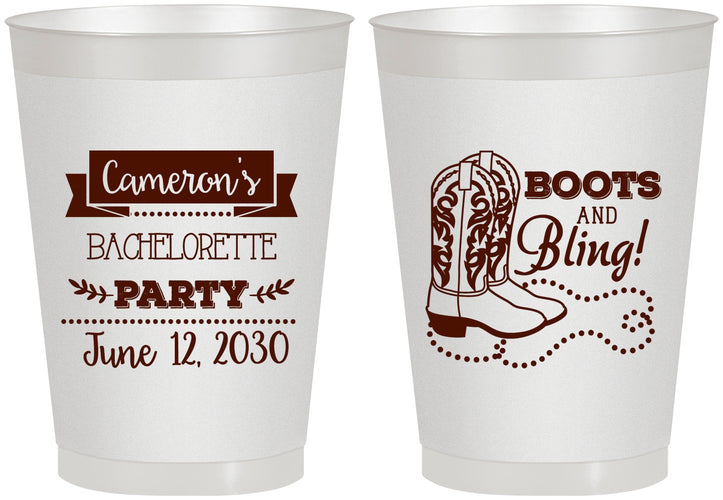 Personalized Bachelorette 8 oz Frosted Cups - Boots And Bling | 60044