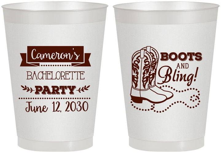 Personalized Bachelorette 8 oz Frosted Cups - Boots And Bling | 60044