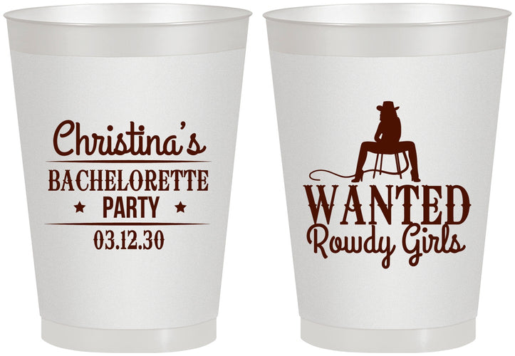 Personalized Bachelorette 8 oz Frosted Cups - Wanted Rowdy Girls | 60049