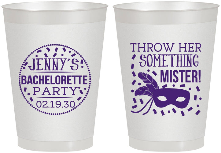 Personalized Bachelorette 8 oz Frosted Cups - Mardi Gras | 60055