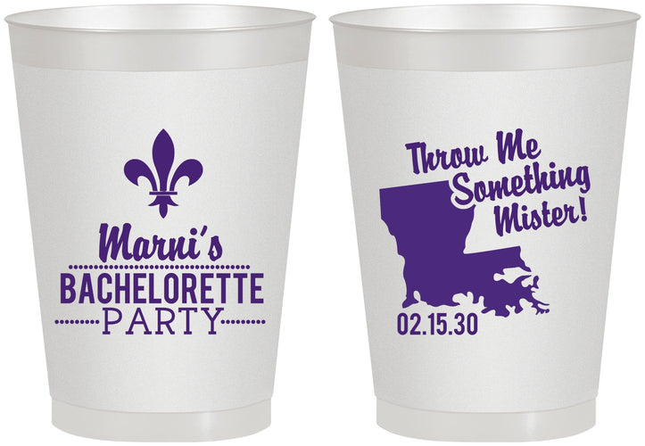 Personalized Bachelorette 8 oz Frosted Cups - Mardi Gras | 60056